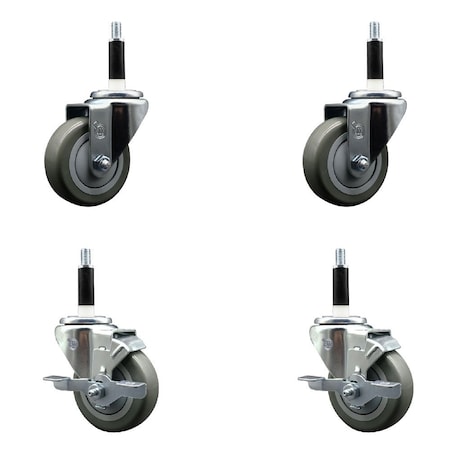 Service Caster 3.5'' Gray Poly Wheel Swivel 7/8'' Expanding Stem Caster Set 2 Brakes, 4PK SCC-EX20S3514-PPUB-2-TLB-2-78